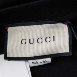 Pre Owned تي شيرت غوتشي فطن أسود طباعة فراولة نمط واسع رقبة مستديرة مقاس صغير جدًا - إكس سمول