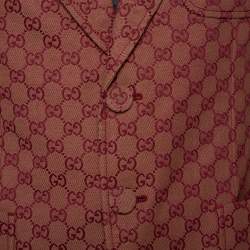 مملوكة مسبقًا جاكيت بليزر غوتشي غوتشيسيما جاكار بني بأزرار أمامية مقاس كبير - لارج