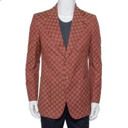 مملوكة مسبقًا جاكيت بليزر غوتشي غوتشيسيما جاكار بني بأزرار أمامية مقاس كبير - لارج