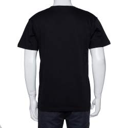 Pre Owned Gucci Black Logo Printed Cotton Oversized Crewneck T-Shirt XS
