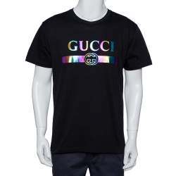 Pre Owned Gucci Black Logo Printed Cotton Oversized Crewneck T-Shirt XS