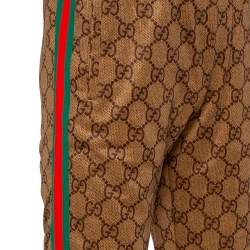 Pre Owned بنطلون رياضي غوتشي تقني تفاصيل مخطط جانبي جيرسي بني مقاس صغير جدا