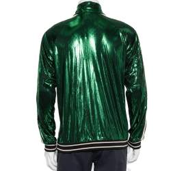 Gucci Green Lame Side Stripe Detail Zip Front Oversized Jacket XS