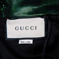 Gucci Green Lame Side Stripe Detail Zip Front Oversized Jacket XS