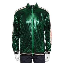 Gucci Green Lame Side Stripe Detail Zip Front Oversized Jacket XS