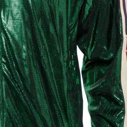 Gucci Green Lame Side Stripe Detail Zip Front Oversized Jacket XS
