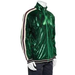 Gucci Green Lame Side Stripe Detail Zip Front Oversized Jacket XS