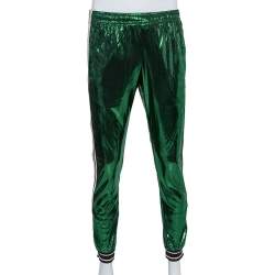 Gucci Green Lamé Side Strip Detail Oversized Joggers XS