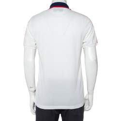 Pre Owned تي شيرت بولو غوتشي حافة مغايرة تفاصيل شعار تريكو نقش شمع العسل أبيض مقاس كبير