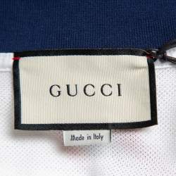 Pre Owned تي شيرت بولو غوتشي حافة مغايرة تفاصيل شعار تريكو نقش شمع العسل أبيض مقاس كبير