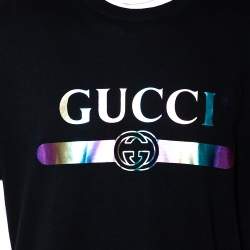 Pre Owned Gucci Black Logo Printed Cotton Oversized Crewneck T-Shirt L