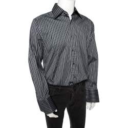 مملوكة مسبقًا Gucci Grey Striped Cotton Body Slim Fitted Shirt L 