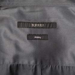 مملوكة مسبقًا قميص غوتشي سكيني فيت قطن وشبك ثلاثي اللون تفاصيل ياقة بسحاب بأكمام قصيرة متوسط - ميديوم (مقاس أوروبي 40)