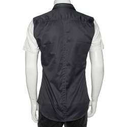 مملوكة مسبقًا قميص غوتشي سكيني فيت قطن وشبك ثلاثي اللون تفاصيل ياقة بسحاب بأكمام قصيرة متوسط - ميديوم (مقاس أوروبي 40)