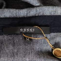 Gucci Grey Cotton Pique Shoulder Web Stripe Detail Short Sleeve Shirt M 