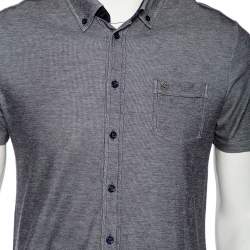 Gucci Grey Cotton Pique Shoulder Web Stripe Detail Short Sleeve Shirt M 