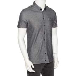 Gucci Grey Cotton Pique Shoulder Web Stripe Detail Short Sleeve Shirt M 