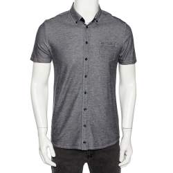 Gucci Grey Cotton Pique Shoulder Web Stripe Detail Short Sleeve Shirt M 