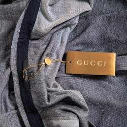 Gucci Grey Cotton Pique Shoulder Web Stripe Detail Short Sleeve Shirt M 