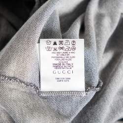 Gucci Grey Cotton Pique Shoulder Web Stripe Detail Short Sleeve Shirt M 