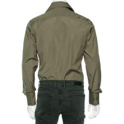 Pre Owned Gucci Olive Green Cotton Button Front Shirt M 