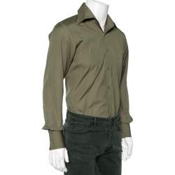 Pre Owned Gucci Olive Green Cotton Button Front Shirt M 