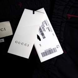 Gucci Navy Blue Wool Contrast Trim & Bees Detailed Gabardine Pants M