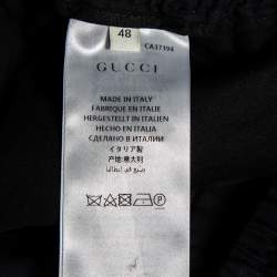 Gucci Navy Blue Wool Contrast Trim & Bees Detailed Gabardine Pants M