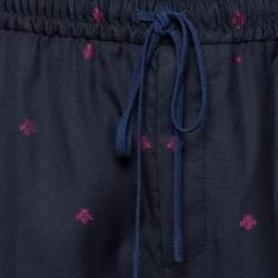 Gucci Navy Blue Wool Contrast Trim & Bees Detailed Gabardine Pants M