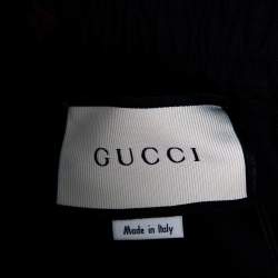 Gucci Navy Blue Wool Contrast Trim & Bees Detailed Gabardine Pants M