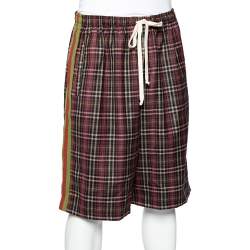 Gucci Violet Tartan Check Wool Drawstring Waist Shorts L