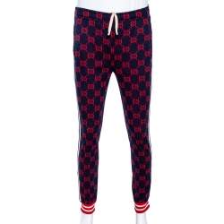 Gucci Blue GG Supreme Jacquard Jersey Web Stripe Trimmed Joggers M