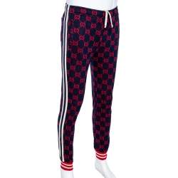 Gucci Blue GG Supreme Jacquard Jersey Web Stripe Trimmed Joggers M