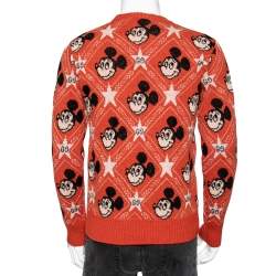 Gucci x Disney Orange All Over Mickey Mouse Crew Neck Knit Sweater XS
