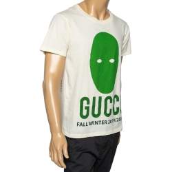 Gucci Cream Cotton Manifesto Mask Printed Crew Neck T-Shirt XS