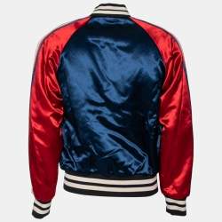 Gucci Blue & Red Satin & Knit Logo Trimmed Reversible Bomber Jacket M