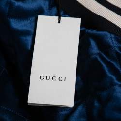 Gucci Blue & Red Satin & Knit Logo Trimmed Reversible Bomber Jacket M