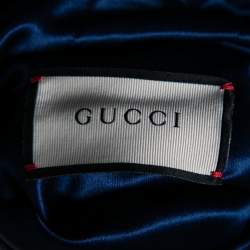 Gucci Blue & Red Satin & Knit Logo Trimmed Reversible Bomber Jacket M