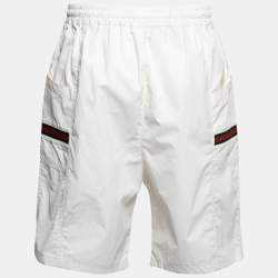 Gucci Ivory Cotton Web Stripe Trim Detailed Shorts M