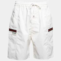 Gucci Ivory Cotton Web Stripe Trim Detailed Shorts M