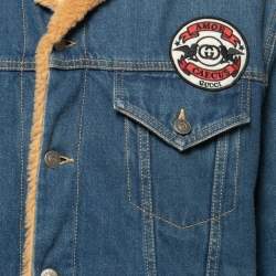 Gucci Blue Denim & Shearling Logo Patched Denim Jacket XL