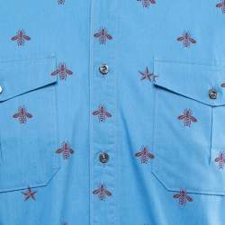 Gucci Blue Bee Star Print Cotton Duke Long Sleeve Shirt M