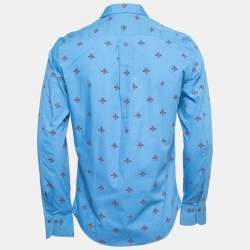 Gucci Blue Bee Star Print Cotton Duke Long Sleeve Shirt M