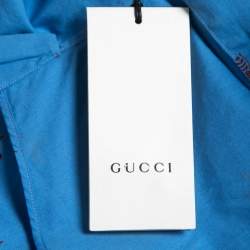 Gucci Blue Bee Star Print Cotton Duke Long Sleeve Shirt M