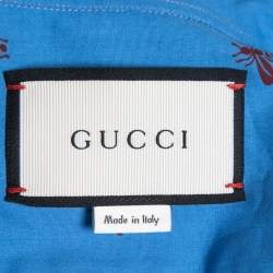 Gucci Blue Bee Star Print Cotton Duke Long Sleeve Shirt M