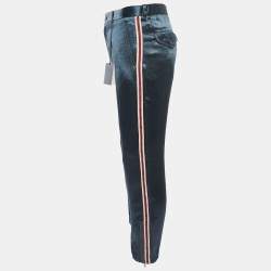 Gucci Dark Green Satin Web Stripe Detail Relaxed Trousers S