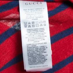 Pre Owned Gucci Red/Blue Striped Logo Print Linen Blend Half Sleeve T-Shirt S