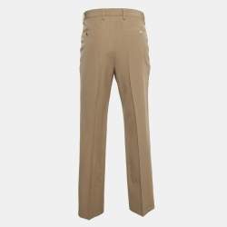 Pre Owned Gucci Khaki Wool Straight Fit Trousers M