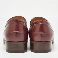 Gucci Burgundy Leather Web Slip On Loafers Size 41