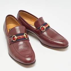 Gucci Burgundy Leather Web Slip On Loafers Size 41